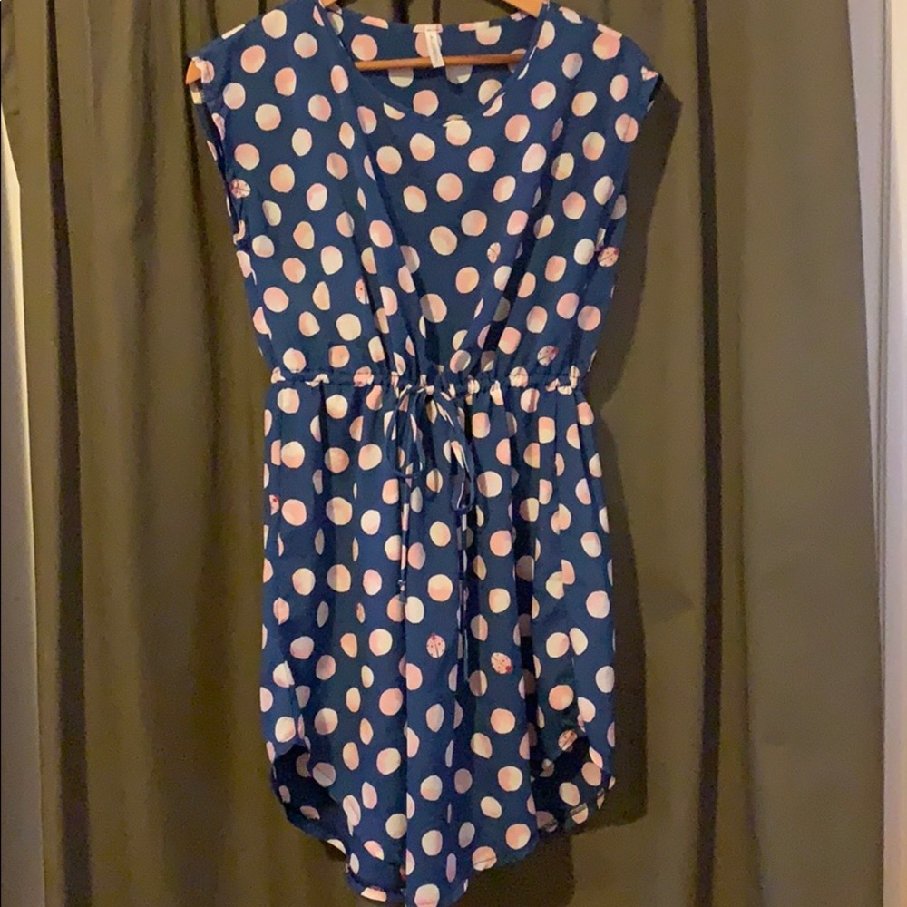Blue drawstring slip dress